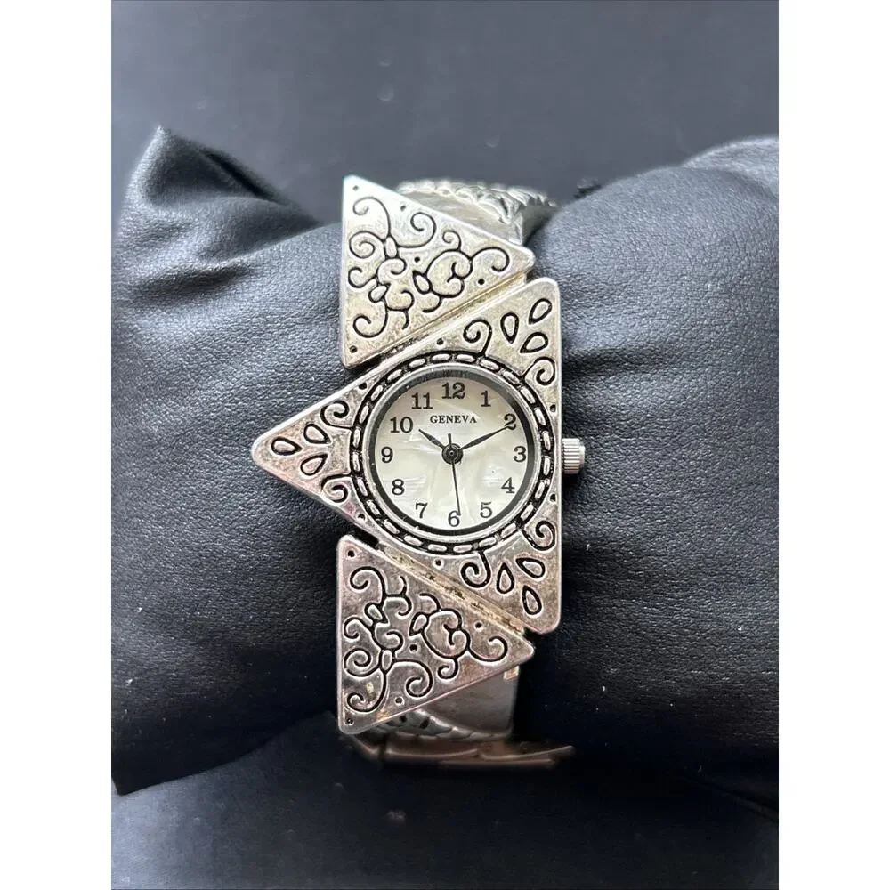 Geneva Unique Silver Tone Women’s Cuff Watch
